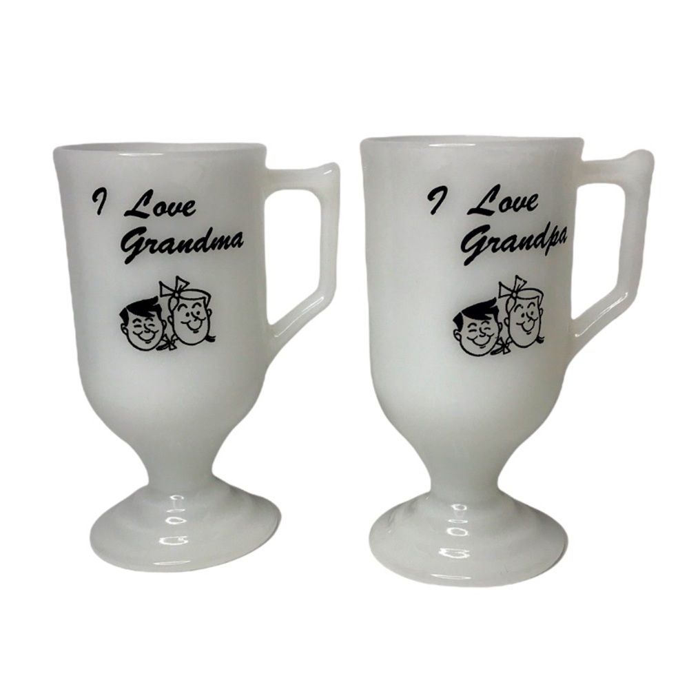 Veg Federal Milk Glass Irish Mug Set Footed Coffee I Love Grandpa I Love Grandma